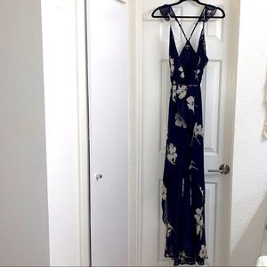 High-Low Navy Blue Floral Dress